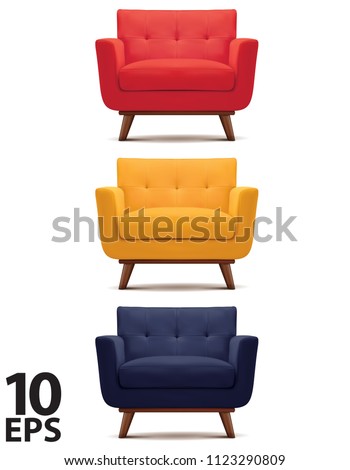 Armchair isolated on white. Set. Vector 3d illustration