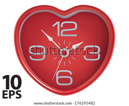Heart shaped clock isolated on white. Vector Illustration