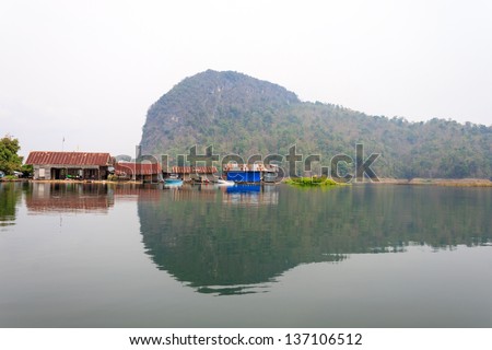 Raft houses on the lake, Thailand