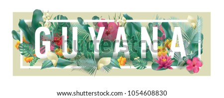 Guyana City Typographic Floral Framed Vector Card Design
