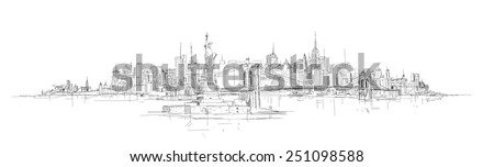 vector hand drawing new york city panorama