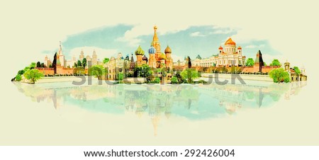 water color vector panoramic moscow view