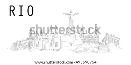 RIO city vector panoramic hand drawing illustration