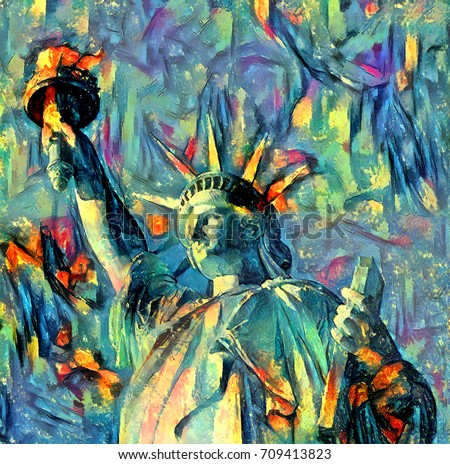 oil painting artwork of liberty statue, New York City