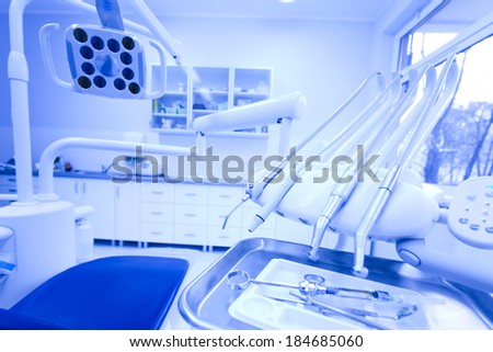 Dental instruments and tools in a dentist office