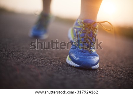 Woman fitness, Runner feet running