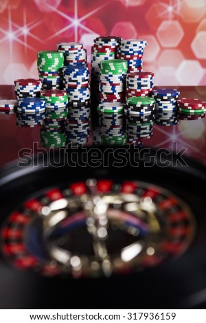 Casino roulette and playing chips