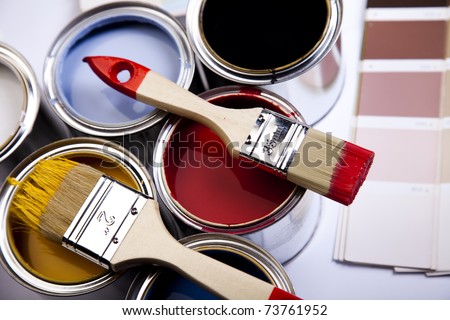 Paint brush and cans - Stock Image - Everypixel