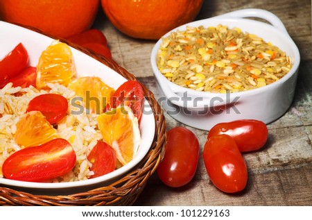 light recipe with rice, oats, fruit and vegetable