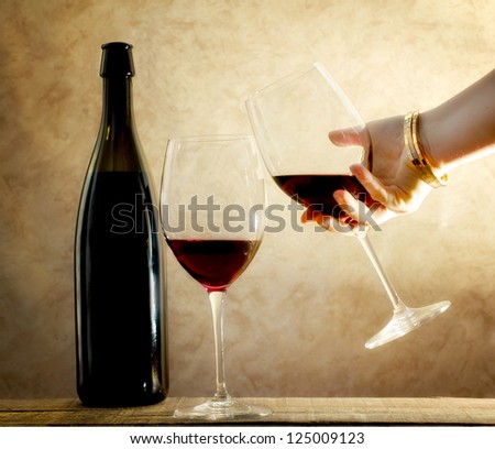 red wine glasses in romantic atmosphere