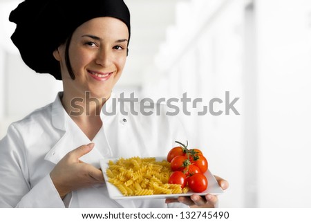 female chef with mediterranean light food