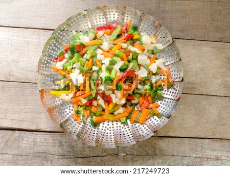 steamed vegetables inside steam basket