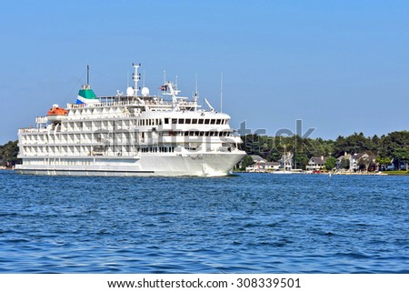 Holland, Michigan - August 16: Luxury cruise ship on Lake Macatawa in Holland, Michigan, August 16, 2015