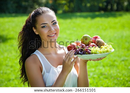 Young woman with fruits, healthy food concept, skin care and beauty, vitamins and minerals