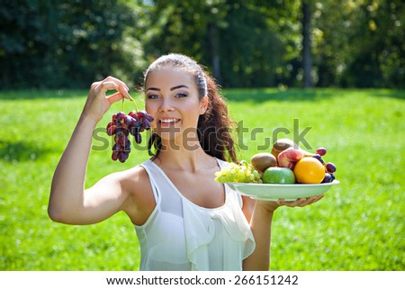 Young woman with fruits, healthy food concept, skin care and beauty, vitamins and minerals