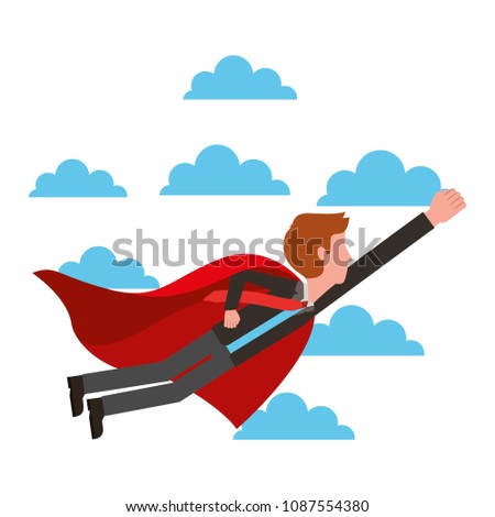 elegant businessman super hero flying