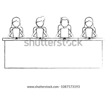 group man and woman sitting in desk team work