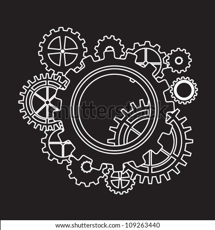 Various gears over black background. Vector Illustration