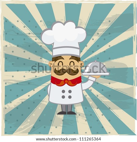 Cartoon Chef Over Grunge Background. Vector Illustration - 111265364 ...