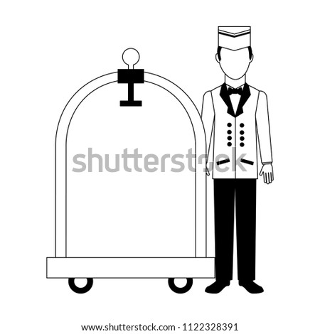 hotel service bellboy with luggage trolley