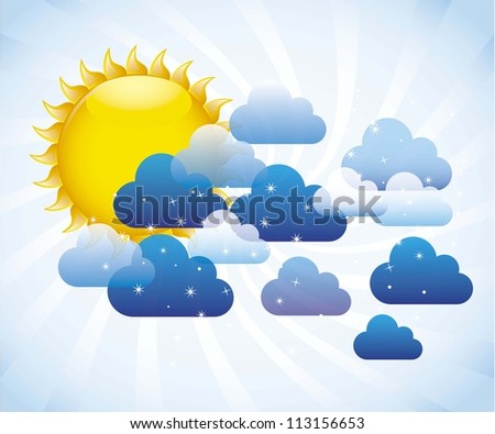 clouds with sun over sky background. vector illustration