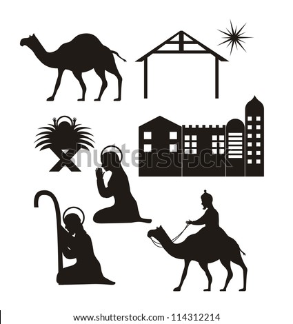 Silhouette Christmas, Nativity Scene. Vector Illustration - 114312214 ...