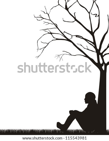 Woman Sitting Under Tree Over White Background. Vector Illustration ...