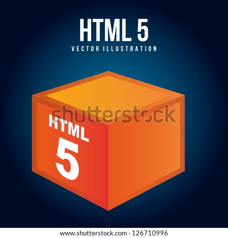 html 5 illustration with orange cube. vector illustration