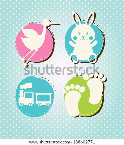 Baby card with baby animals over blue background