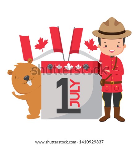 canadian police mounted and beaver calendar flags happy canada day vector illustration