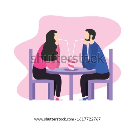 happy valentines day with lovers couple in romantic dinner vector illustration