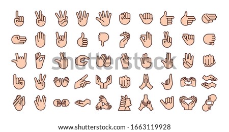 bundle of hands signals line and fill style icon vector illustration design