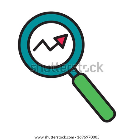 arrow statistics with magnifying glass line and fill style vector illustration design