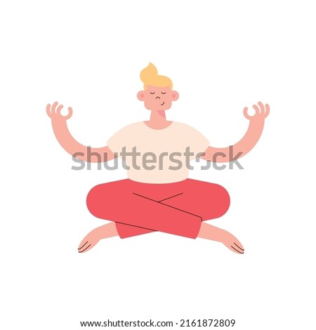 Similar – Image, Stock Photo Blond man practicing meditation at home