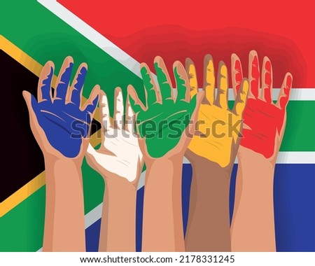 south africa flag and hands painted scene