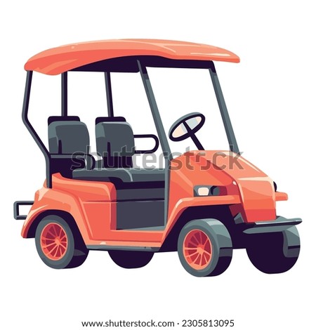 Golf cart driving on golf course over white