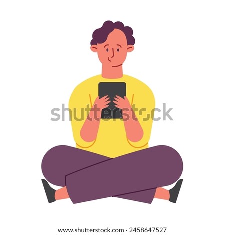 guy reading ebook isolated design