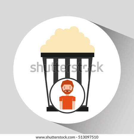 cartoon man icon pop corn cinema graphic vector illustration eps 10