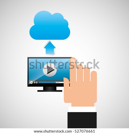 hand gadget player upload cloud video vector illustration eps 10