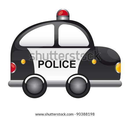 Black And White Police Car With Red Light Vector Illustration ...