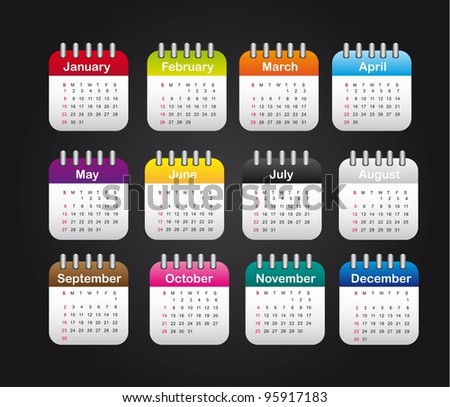 Months Calendar Over Black Background. Vector Illustration - 95917183 ...