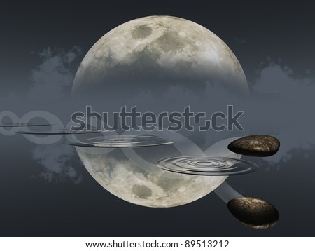 ricochet  a stone on the water and  moon
