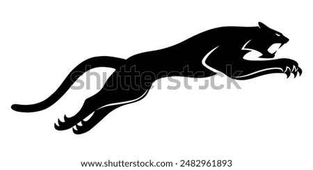 Animal icon panther in a jump on a white background.