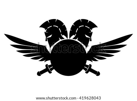 Spartan helmet, shield, sword and wings.