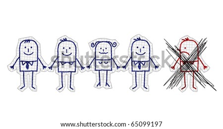 hand drawn cartoon characters on checked paper - excluded man