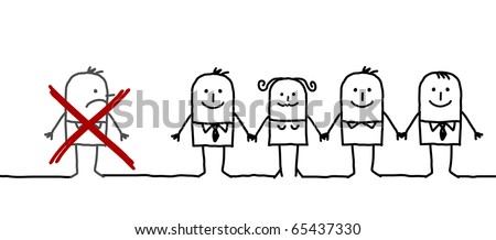 hand drawn cartoon characters - united group & excluded man