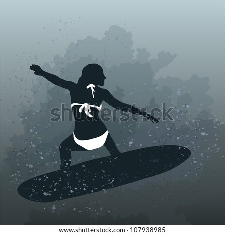 Vector illustration of woman surfing on board