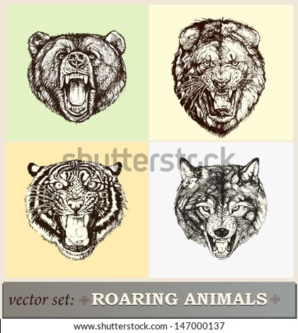 Vector illustration: heads of roaring animals