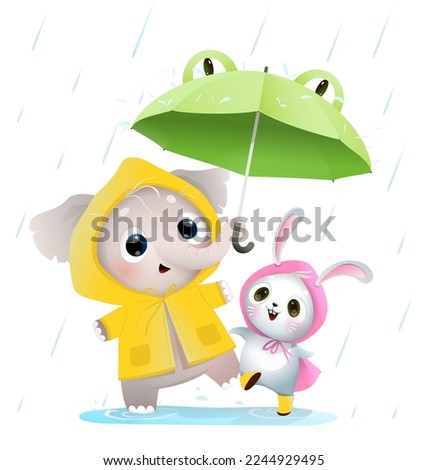 Image, Stock Photo Cute child under umbrella on rainy day in autumn park