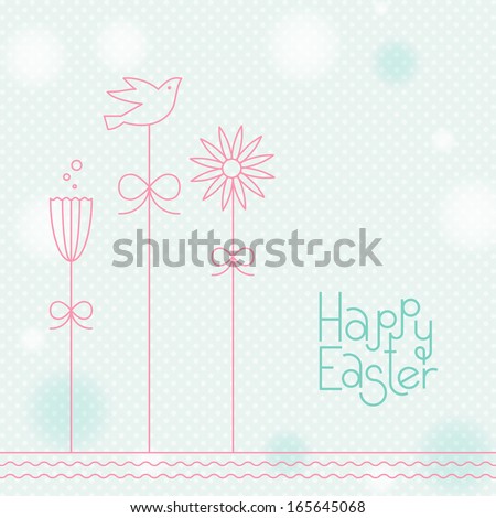 Soft Easter Illustration with Cute Flowers and Bird